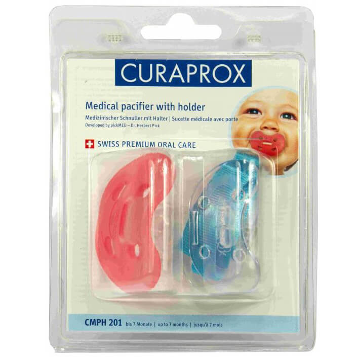 Curaprox CMPH 201 Medical Pacifiere With Holder Ιατρική Πιπίλα με Λουράκι από 0 Έως 7 Μηνών 1 τεμάχιο – κόκκινο
