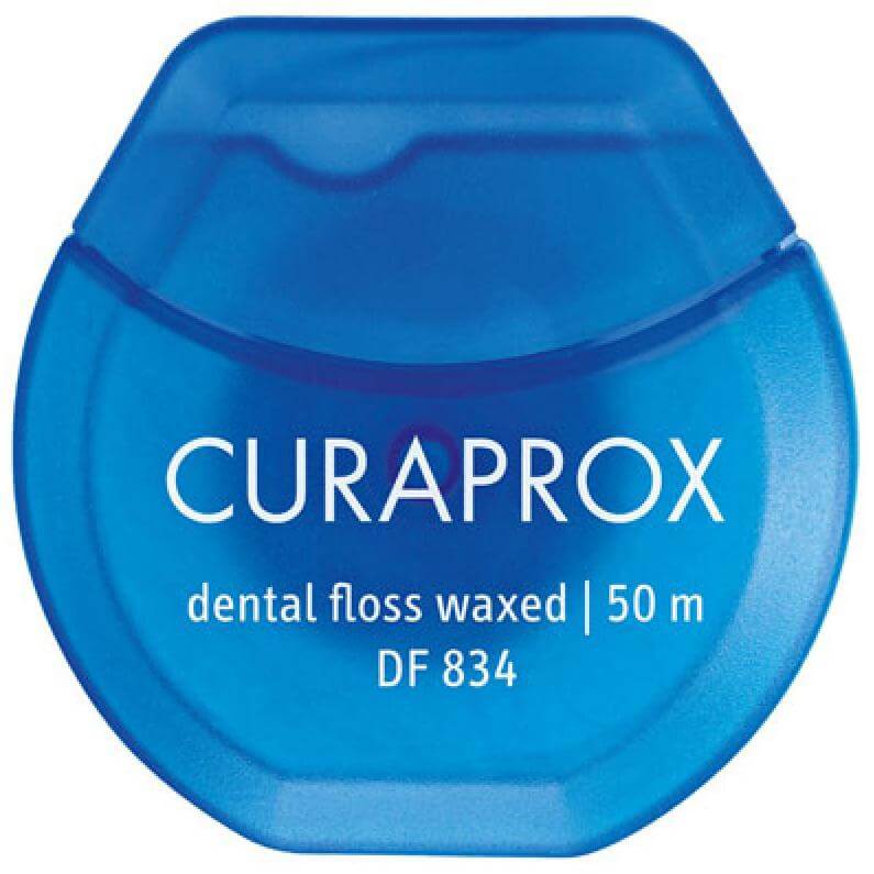 Curaprox DF 834 Dental Floss Waxed Οδοντικό Νήμα Κερωμένο με Γεύση Μέντας 50 Μέτρα