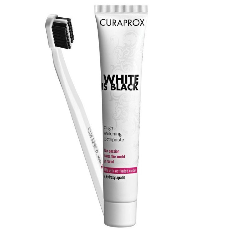 Curaprox Black is White Tough Whitening Toothpaste Λευκαντική Οδοντόκρεμα 90ml & Οδοντόβουρτσα Ultra CS 5460