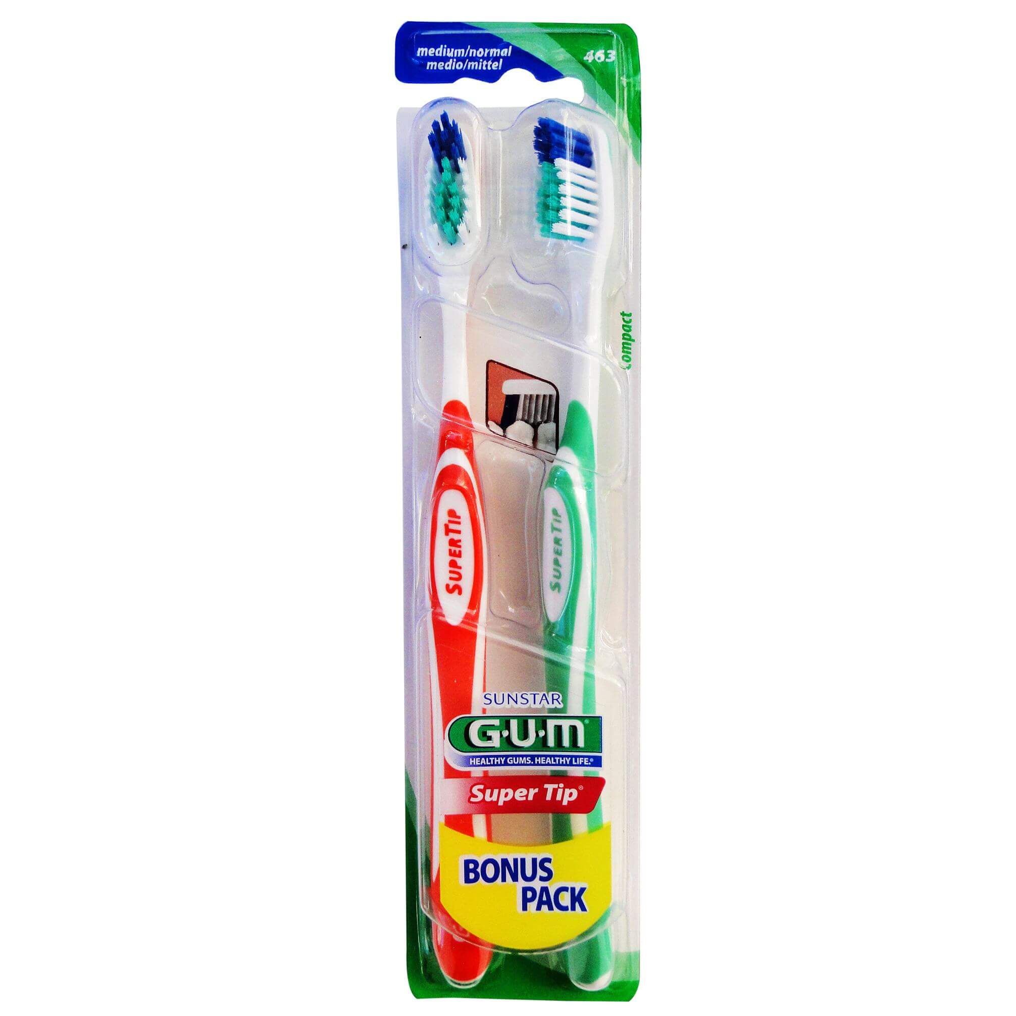 Gum Super Tip Compact Medium/Normal Οδοντόβουρτσα σε Διάφορα Χρώματα 2τμχ (463)