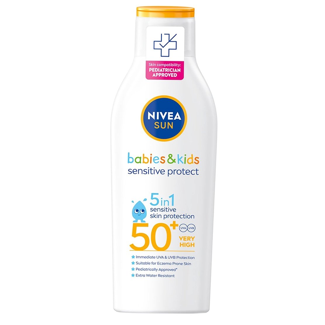 Nivea Sun Babies & Kids Sensitive Protective 5 in 1 Spf50+ Βρεφικό, Παιδικό Αντηλιακό Γαλάκτωμα Προσώπου, Σώματος Πολύ Υψηλής Προστασίας 200ml