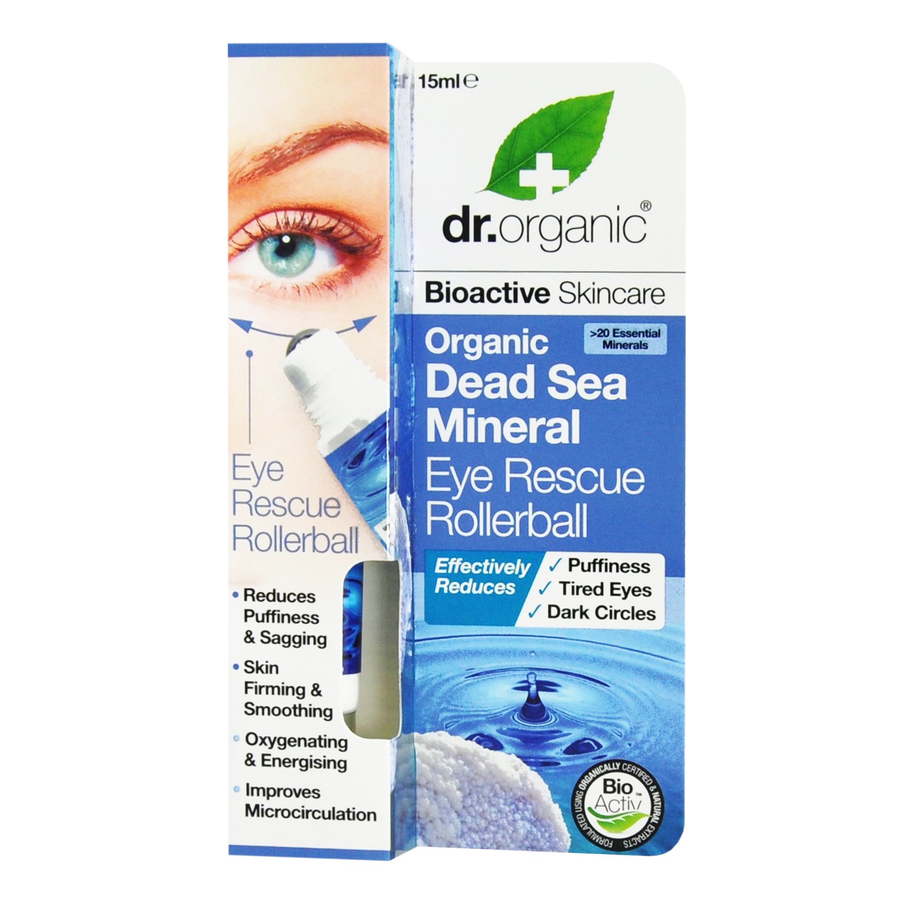 Dr Organic Organic Dead Sea Mineral Eye Rescue Rollerball Σέρουμ Ματιών με Βιολογικά Μεταλλικά Στοιχεία 15ml