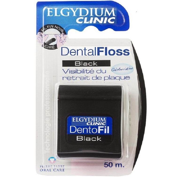Elgydium Dental Floss Black Οδοντικό Νήμα με Μαύρο Χρώμα, Ελαφρά Κερωμένο & Εμποτισμένο με Χλωρεξιδίνη 50m