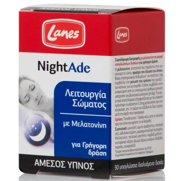 Lanes NightAde Ισχυρή Φόρμουλα για Φυσικό & Άμεσο Ύπνο με Μελατονίνη για Γρήγορη Δράση 90 lozenges