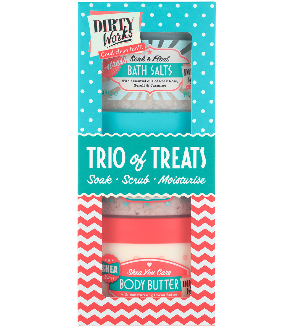 Dirty Works Trio Of Treats Άλατα Μπάνιου, Scrub & Ενυδατική για την Περιποίηση του Σώματος