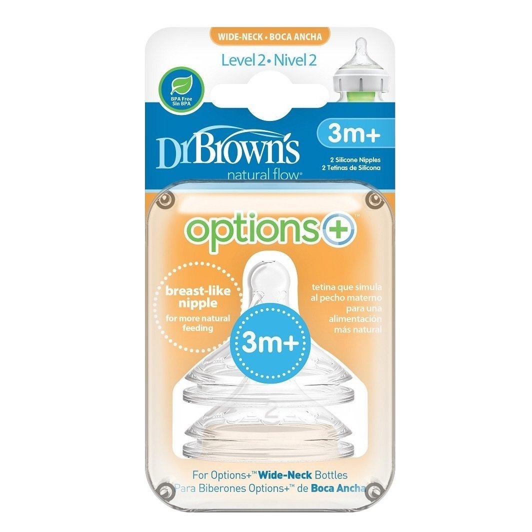 Dr. Brown’s Natural Flow 3m+ Θηλή Σιλικόνης με Φαρδύ Λαιμό Επίπεδο 2, 2 Τεμάχια (372)