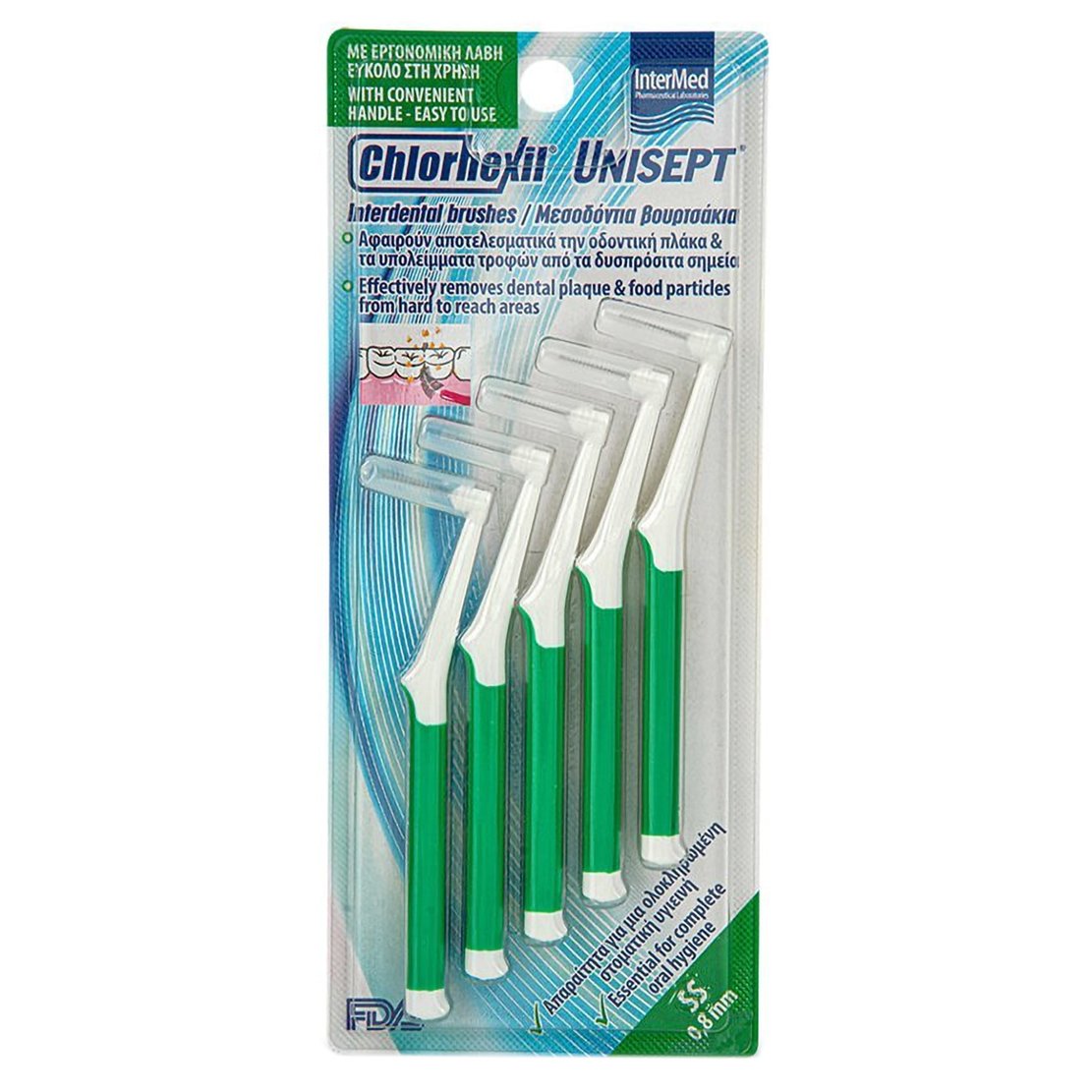 Chlorhexil Interdental Brushes Unisept SS 0,8mm Μεσοδόντια Βουρτσάκια για Ολοκληρωμένο Καθαρισμό Στοματικής Κοιλότητας 5 Τεμάχια