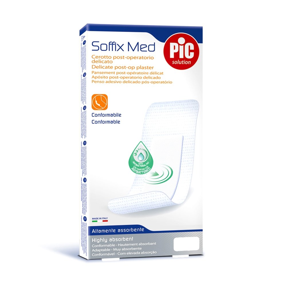 Pic Solution Soffix Med Delicate Post op Plaster Απαλά Μετεγχειρητικά Επιθέματα με Αντιβακτηριακό Μαξιλαράκι 5 Τεμάχια – 12cm x 10cm