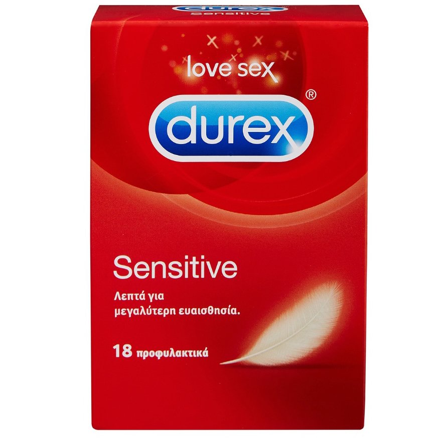 Durex Sensitive Condom Προφυλακτικά Λεπτά Για Μεγαλύτερη Ευαισθησία 18τεμ