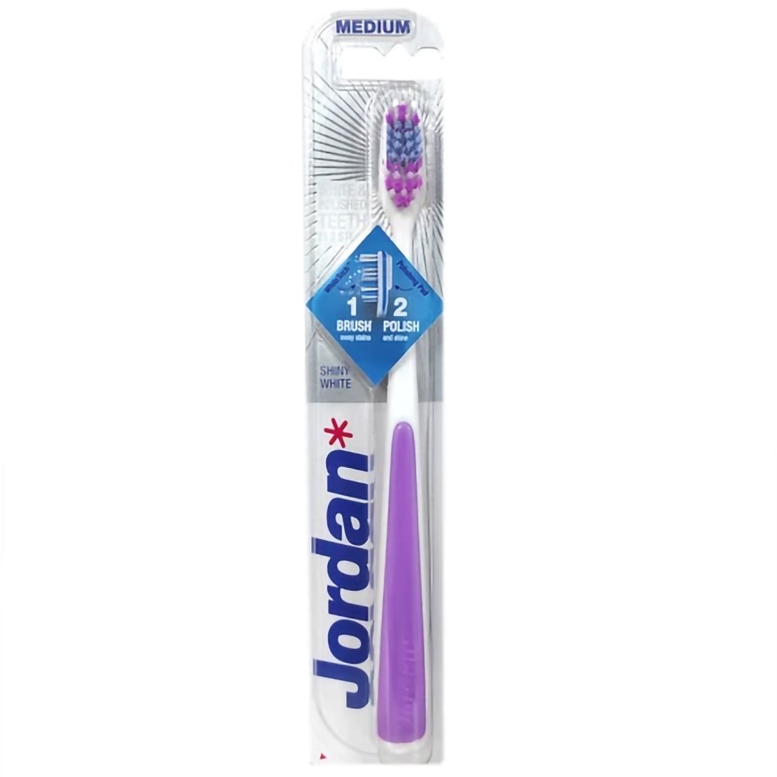 Jordan Shiny White Toothbrush Medium Μέτρια Οδοντόβουρτσα για Βαθύ Καθαρισμό & Λεύκανση 1 Τεμάχιο – Μωβ
