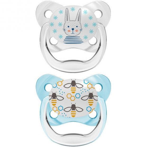 Dr. Brown’s PreVent Orthodontic Silicone Soother Κωδ PV12402 Ορθοδοντική Πιπίλα Σιλικόνης σε Σχήμα Πεταλούδας 0-6m 2 Τεμάχια – Διάφανο / Γαλάζιο