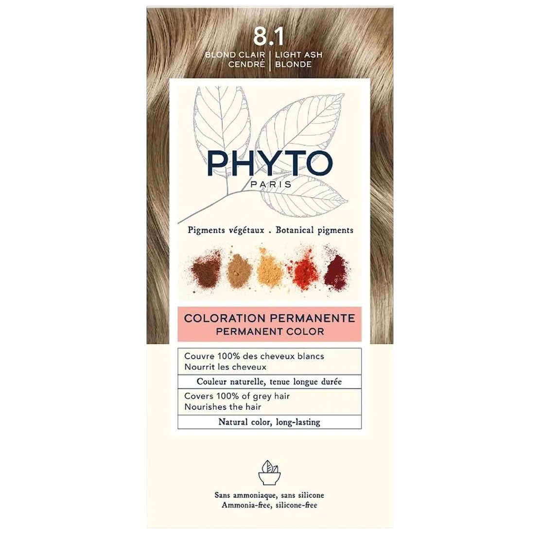 Phyto Permanent Hair Color Kit Μόνιμη Βαφή Μαλλιών με Φυτικές Χρωστικές, Χωρίς Αμμωνία 1 Τεμάχιο – 8.1 Ξανθό Ανοιχτό Σταχτί
