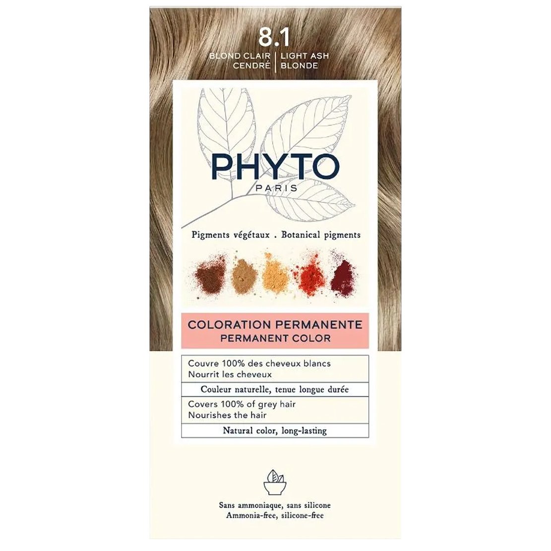 Phyto Permanent Hair Color Kit Μόνιμη Βαφή Μαλλιών με Φυτικές Χρωστικές, Χωρίς Αμμωνία 1 Τεμάχιο – 8.1 Ξανθό Ανοιχτό Σταχτί