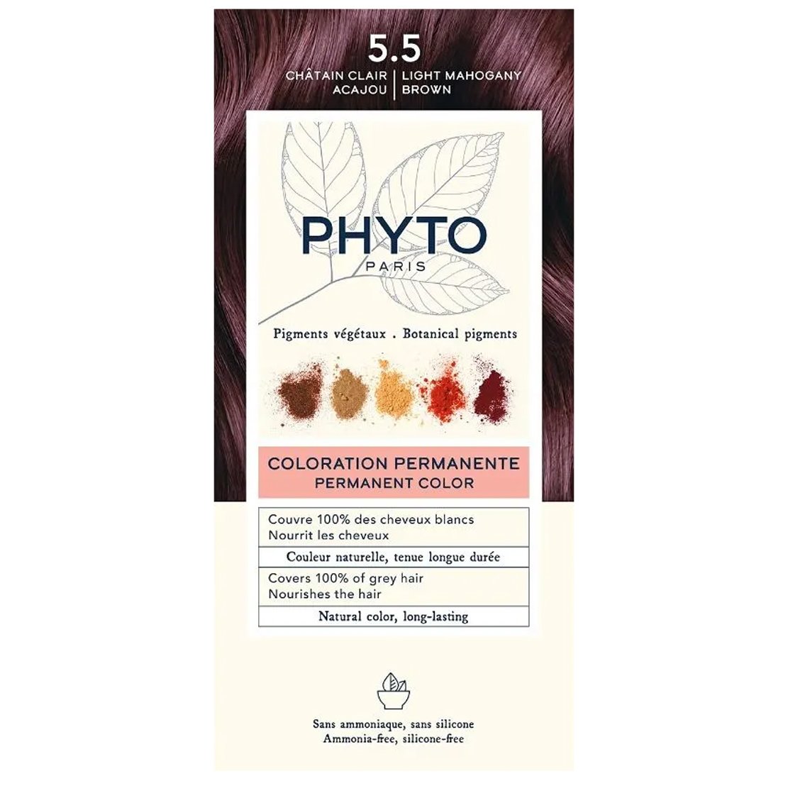 Phyto Permanent Hair Color Kit Μόνιμη Βαφή Μαλλιών με Φυτικές Χρωστικές, Χωρίς Αμμωνία 1 Τεμάχιο – 5.5 Ανοιχτό Καστανό Μαονί
