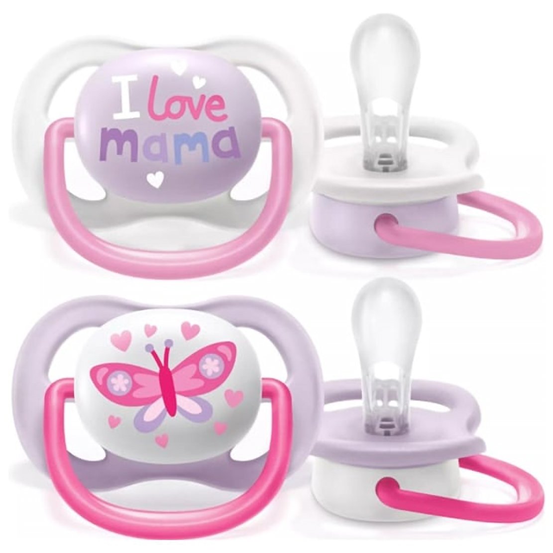 Avent Ultra Air Happy 0-6m SCF080/02 Maximum Airflow Soother Ελαφριά Πιπίλα Σιλικόνης για Ανακούφιση & Άνεση 2 Τεμάχια – ‘Ασπρο/ Μωβ