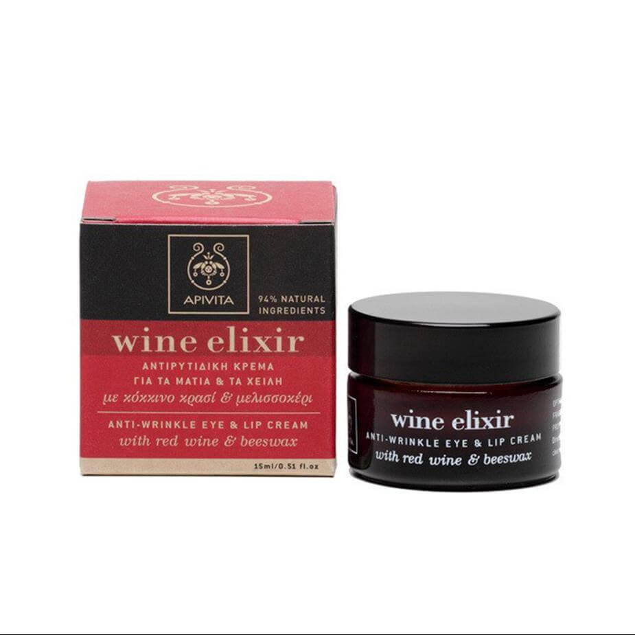 Apivita Wine Elixir Αντιρυτιδική Κρέμα Για Τα Μάτια Και Τα Χείλη Με Κερί Μελισσών & Κόκκινο Κρασί 15ml
