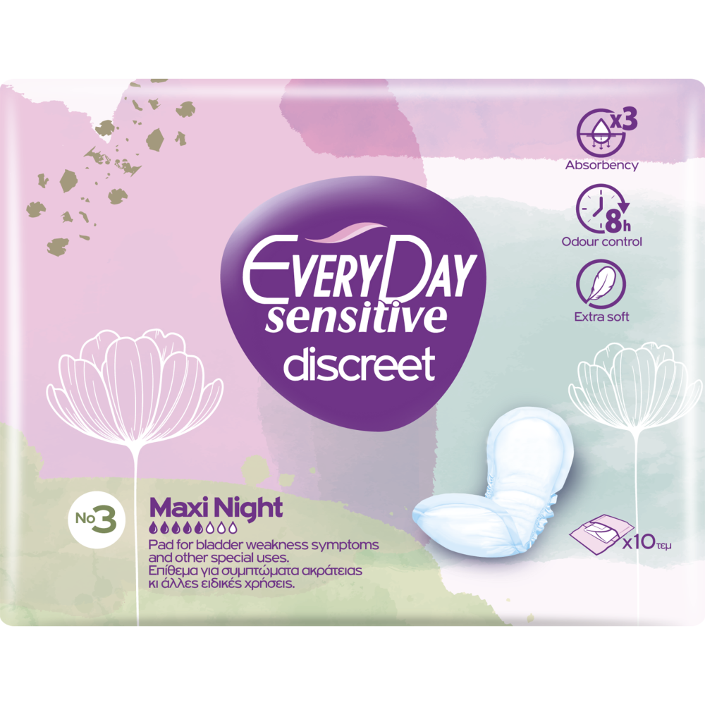 Every Day Sensitive Discreet No3 Maxi Night Σερβιέτες Ενισχυμένης Προστασίας 10 Τεμάχια