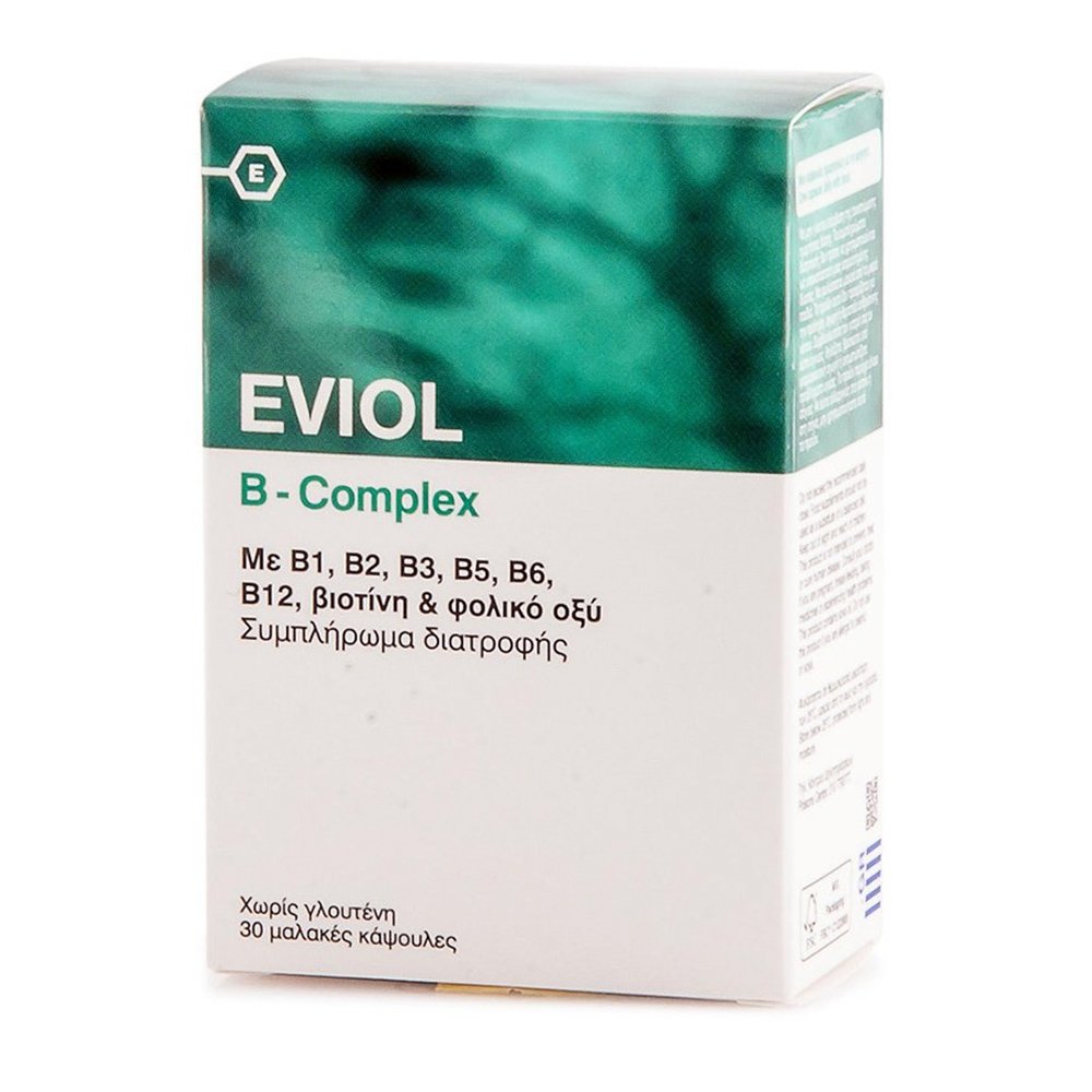 Eviol Eviol B-Complex Συμπλήρωμα Διατροφής για την Υποστήριξη της Φυσιολογικής Λειτουργίας του Νευρικού Συστήματος 30 Soft.caps