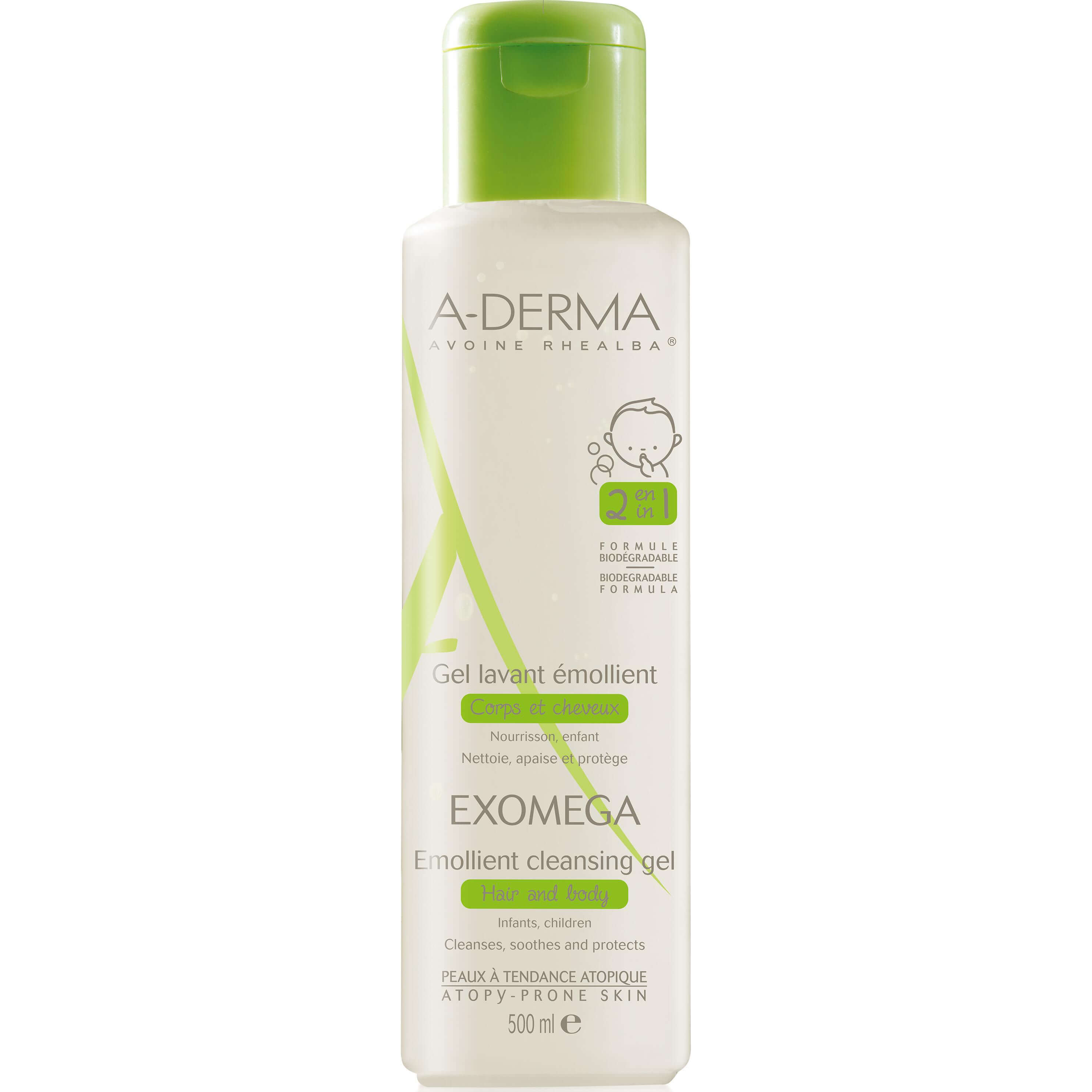 A-Derma Exomega Gel Lavant Emollient Μαλακτικό Gel Καθαρισμού για το Ατοπικό – Πολύ Ξηρό Δέρμα – Μαλλιά, Βρέφη & Παιδιά 500ml