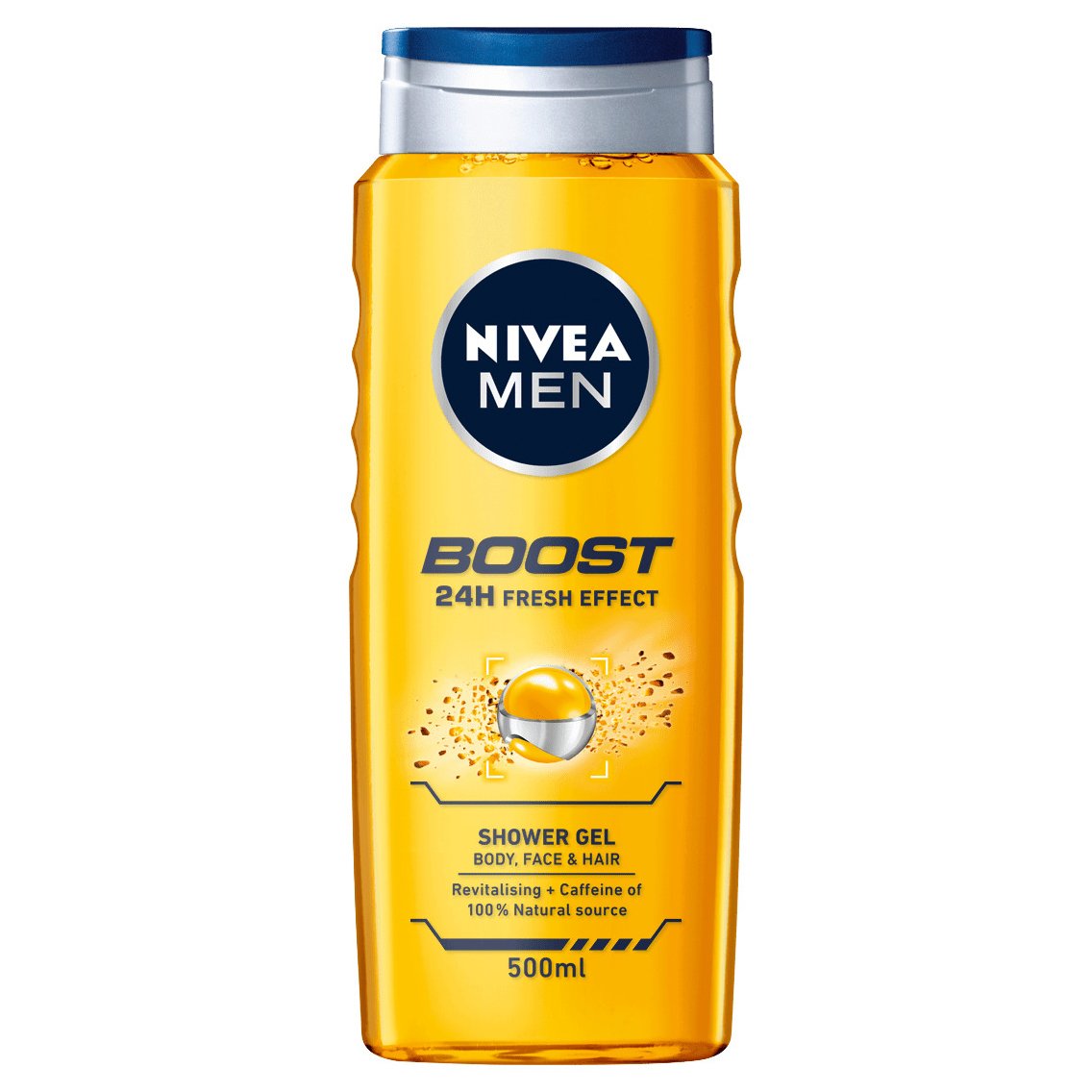 Nivea Men Shower Gel Boost 24h Fresh Effect Revitalising & Caffeine Ανδρικό Αφρόλουτρο για Σώμα, Πρόσωπο & Μαλλιά με Καφεΐνη 500ml