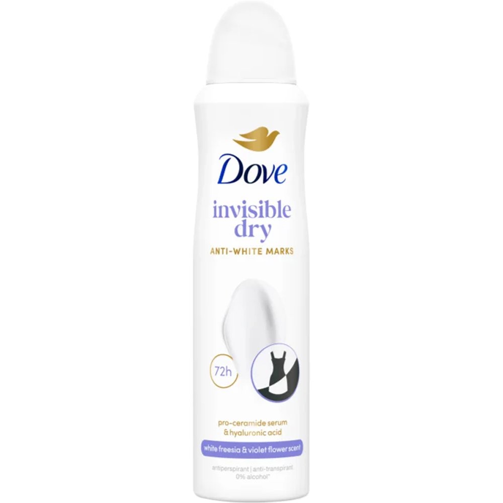 Dove Invisible Dry 72h Anti-Perspirant Body Spray Αποσμητικό Spray Κατά των Λευκών & Κίτρινων Σημαδιών που Προσφέρει Προστασία έως 72 ώρες 150ml