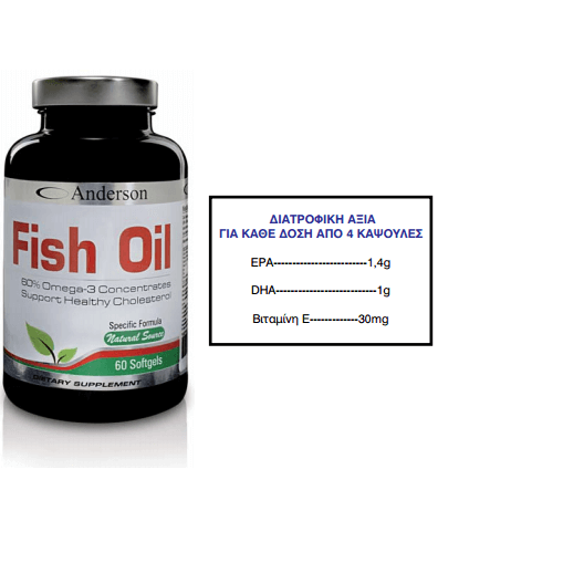 Anderson Fish Oil Omega Ιχθυέλαιο Είναι Πλούσιο Σε Λιπαρά Οξέα 60 Caps – 80,1g