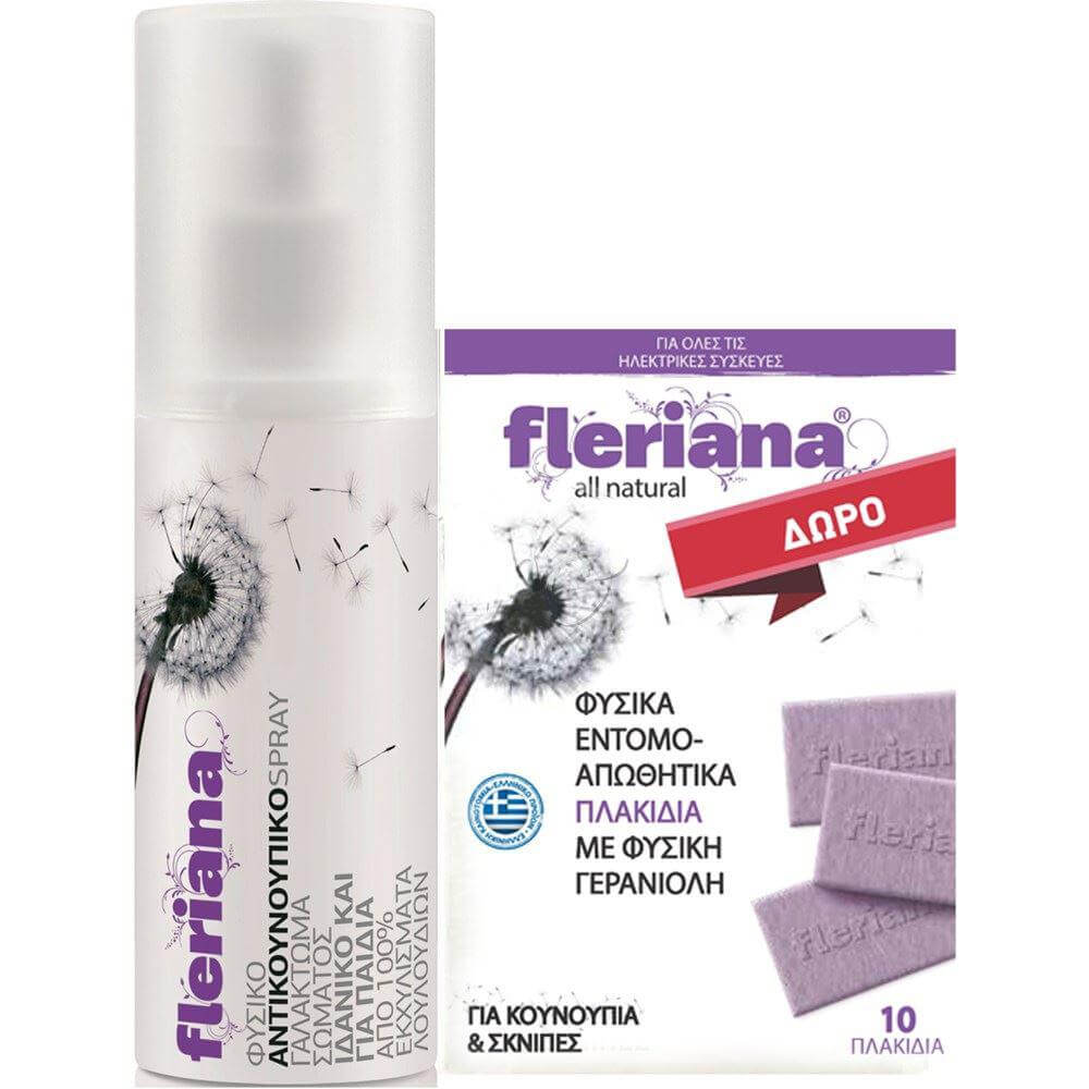 Power Health Πακέτο Προσφοράς Fleriana Spray Γαλάκτωμα Σώματος 100ml + Δώρο Εντομοαπωθητικά Πλακίδια με Φυσική Γερανιόλη 10Τμχ
