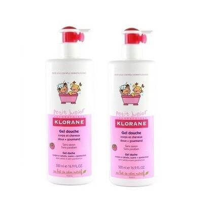Klorane Petit Junior Shower Gel Sweet Raspberry Fragrance Απαλό Παιδικό Ζελ-Ντους για Σώμα & Μαλλιά 2x500ml