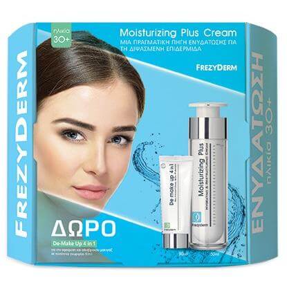 Frezyderm Set Moisturizing Plus Cream 30+ 50ml & Δώρο De-Make Up 4 in 1 για την Αφαίρεση & του Αδιάβροχου Μακιγιάζ 80ml