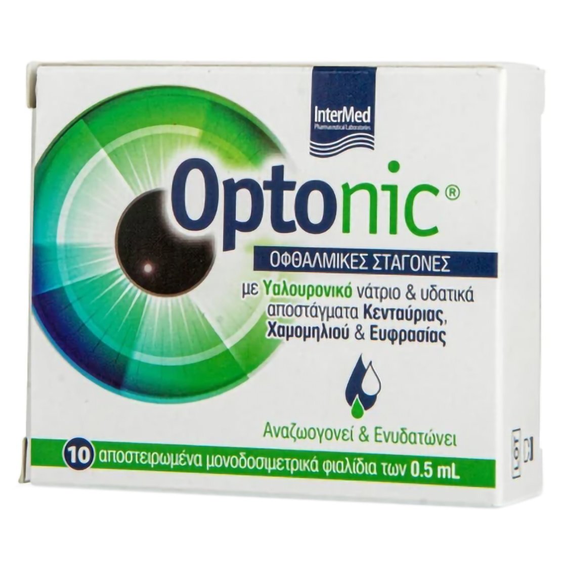 InterMed Intermed Optonic Οφθαλμικές Σταγόνες για Ενυδάτωση, Λίπανση, Επούλωση & Ανακούφιση των Οφθαλμών με Υαλουρονικό 0ξύ 10x0.5ml