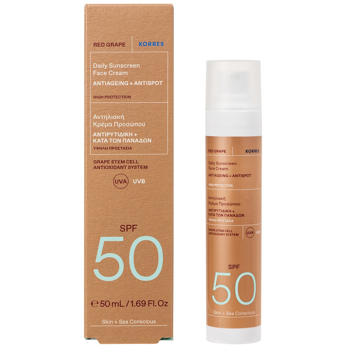 Korres Red Grape Daily Sunscreen Antiageing & Antispot Spf50 Αντηλιακή Κρέμα Προσώπου, Ελαφριάς Υφής, Υψηλής Προστασίας Κατά των Ρυτίδων & των Πανάδων 50ml