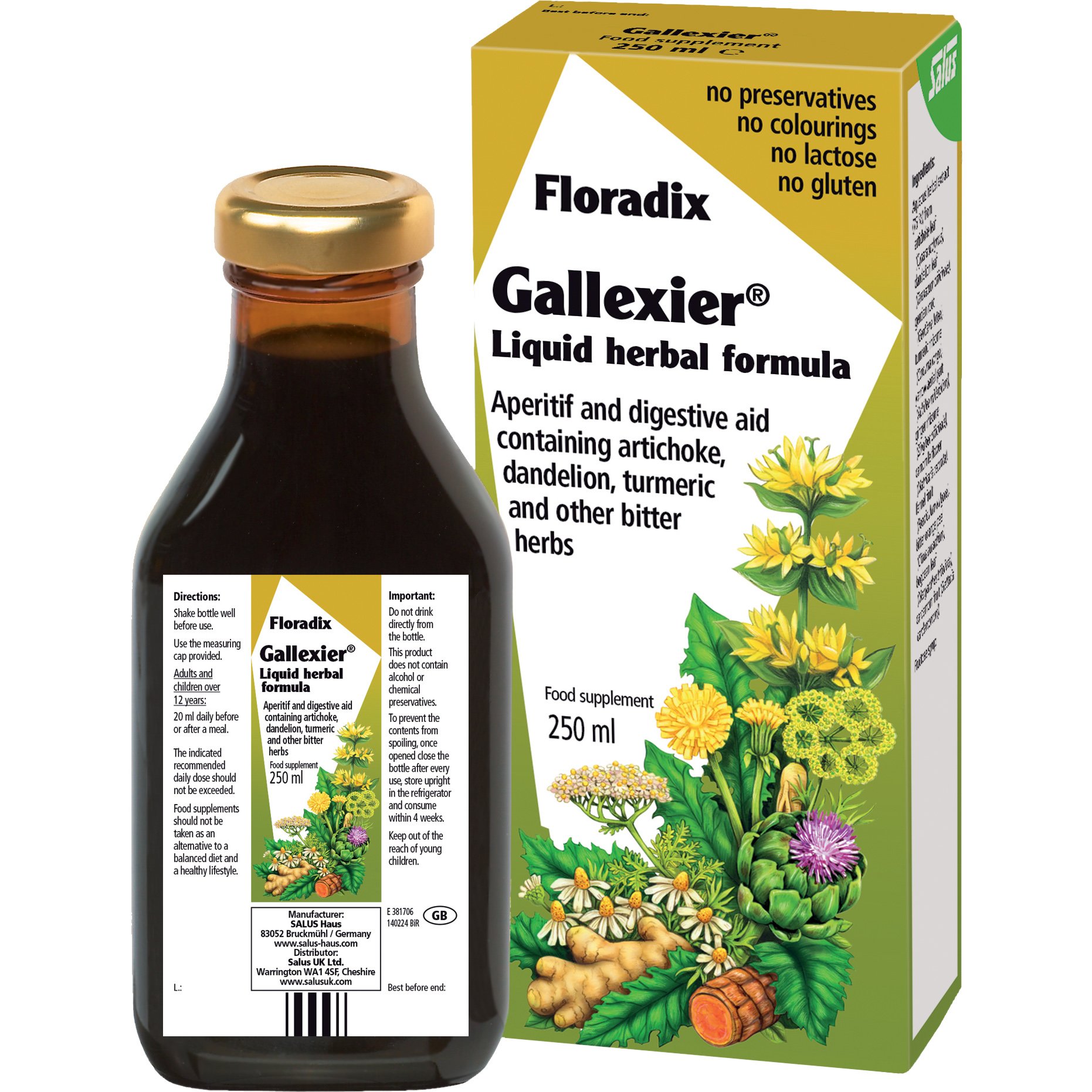 Power Health Floradix Gallexier Liquid Herbal Formula Συμπλήρωμα Διατροφής Εκχυλίσματος Βοτάνων για τη Σωστή Λειτουργία του Γαστρεντερικού Συστήματος 250ml