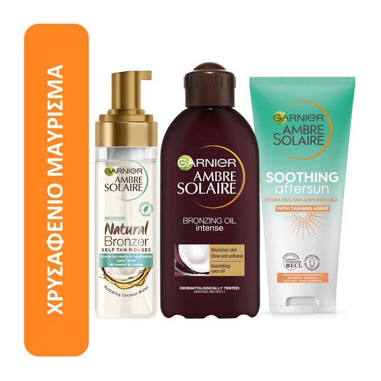 Garnier Πακέτο Περιποίησης Ambre Solaire Bronzing Coco Oil Intense 200ml,Natural Bronzer Self Tan Mousse 200ml & After Sun 200ml