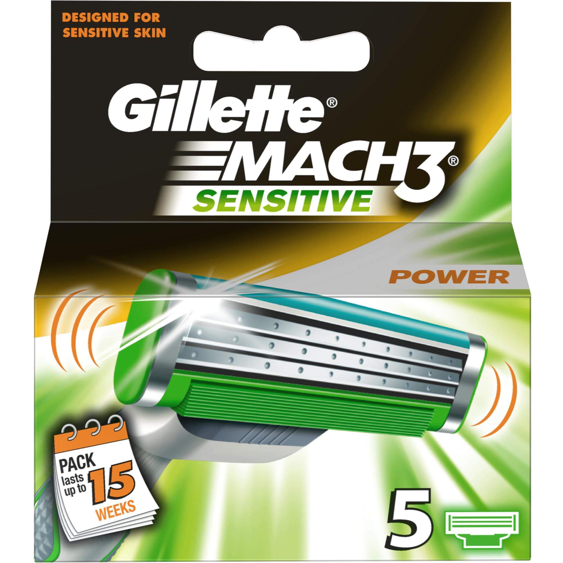 Gillette Mach 3 Power Sensitive Ανταλλακτικά Σχεδιασμένα για το Ευαίσθητο Δέρμα με Προηγμένη Κινούμενη Κεφαλή 5τμχ