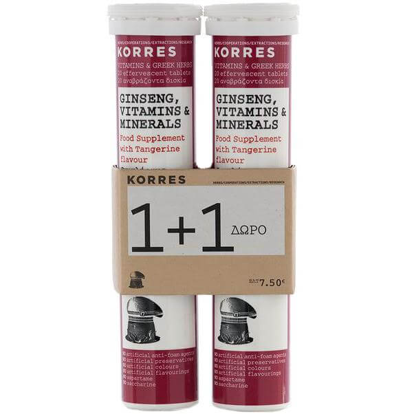 Korres Πακέτο Προσφοράς Ginseng Vitamins & Minerals Βιταμίνες & Μέταλλα 1+1 ΔΩΡΟ 2 x 20 Αναβρ. Δίσκια