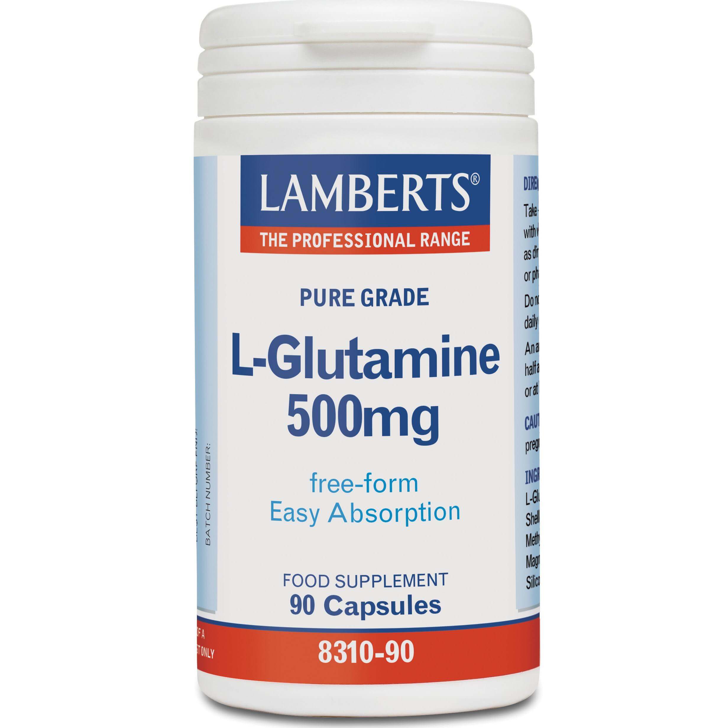 Lamberts L-Glutamine Συμπλήρωμα Διατροφής για τη Φυσιολογική Λειτουργία του Εντέρου 500mg 90 caps