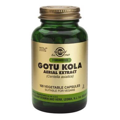Solgar Std Gotu Kola Aerial Extract Συμπλήρωμα Διατροφής, Χρήσιμο Βοήθημα για την Αντιμετώπιση των Κιρσωδών Φλεβών 100veg.caps