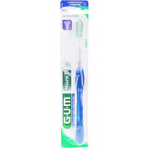 Gum MicroTip Compact Medium Οδοντόβουρτσα με Θήκη Προστασίας (473) – μπλέ