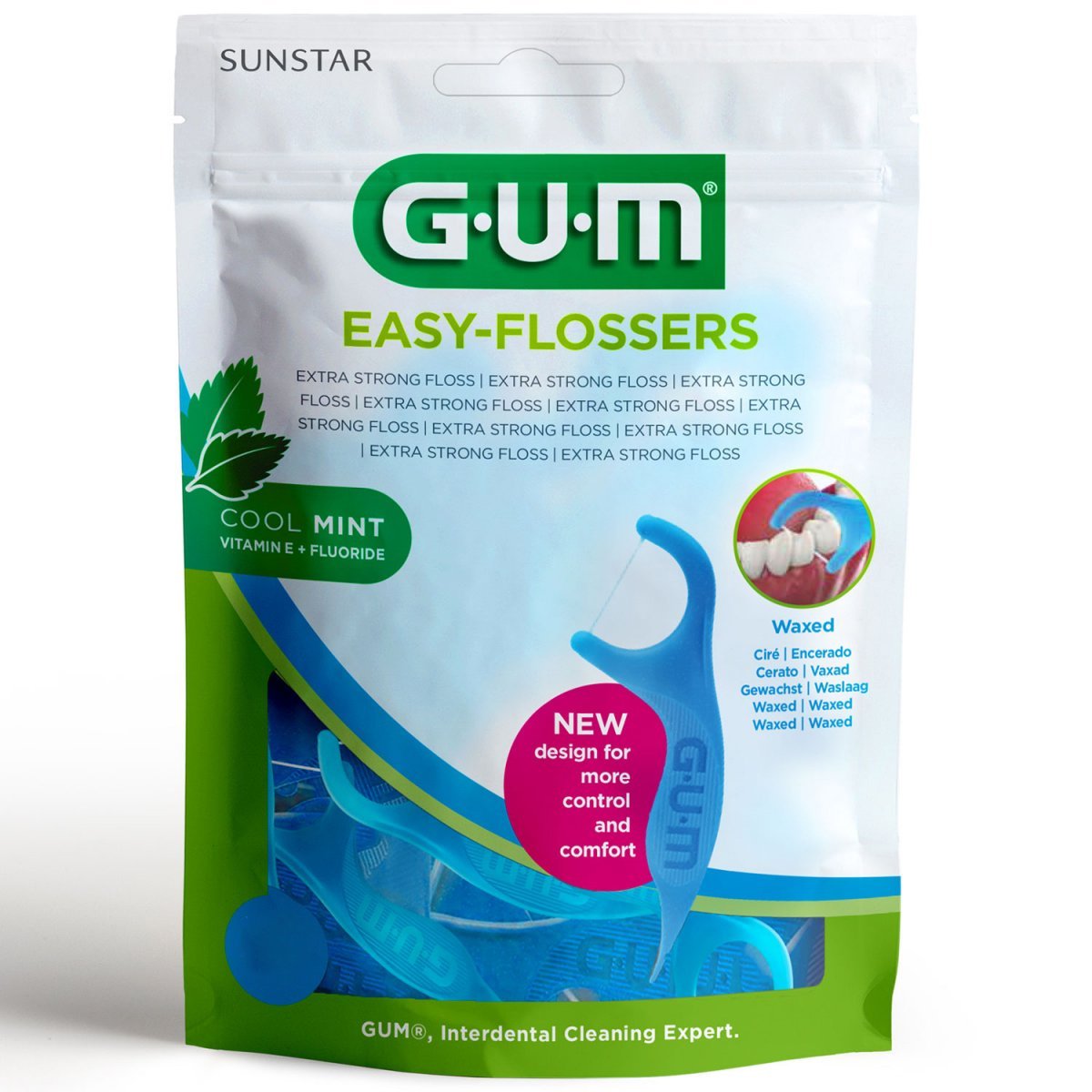 Gum Easy Flossers + Fluoride & Vitamin E Κερωμένο Οδοντικό Νήμα με Γεύση Δροσερής Μέντας (890) – 50 Τεμάχια