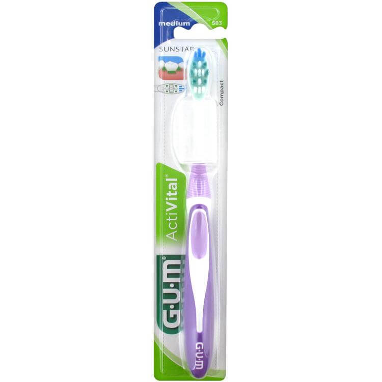 Gum ActiVital Compact Medium Οδοντόβουρτσα με Θήκη Προστασίας (583) – μπλέ