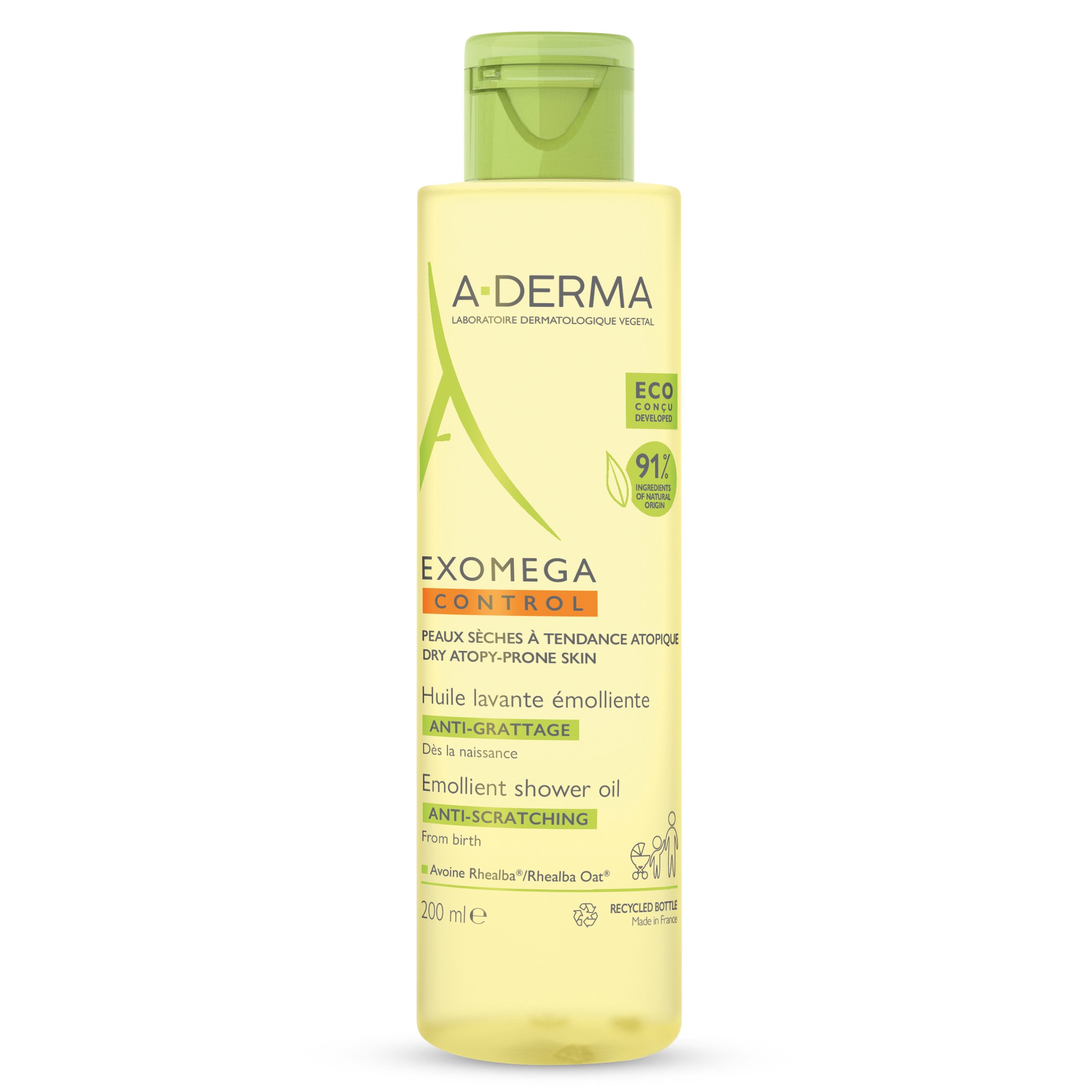 A-Derma Exomega Control Anti-Scratching Emolient Shower Oil Μαλακτικό Λάδι Καθαρισμού Κατάλληλο για τα πιο Ξηρά Δέρματα 200ml