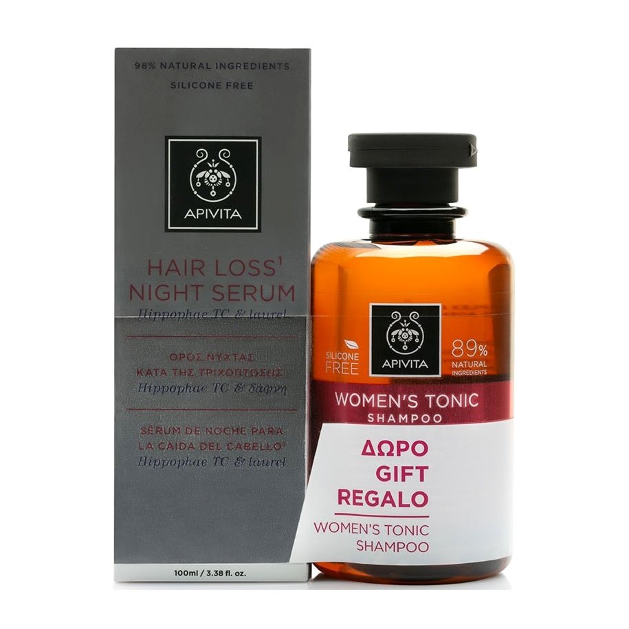 Apivita Πακέτο Προσφοράς Hair Loss, Night Serum Τονωτικός Ορός Κατά της Τριχόπτωσης 150ml & Δώρο Womens Tonic Shampoo 250ml