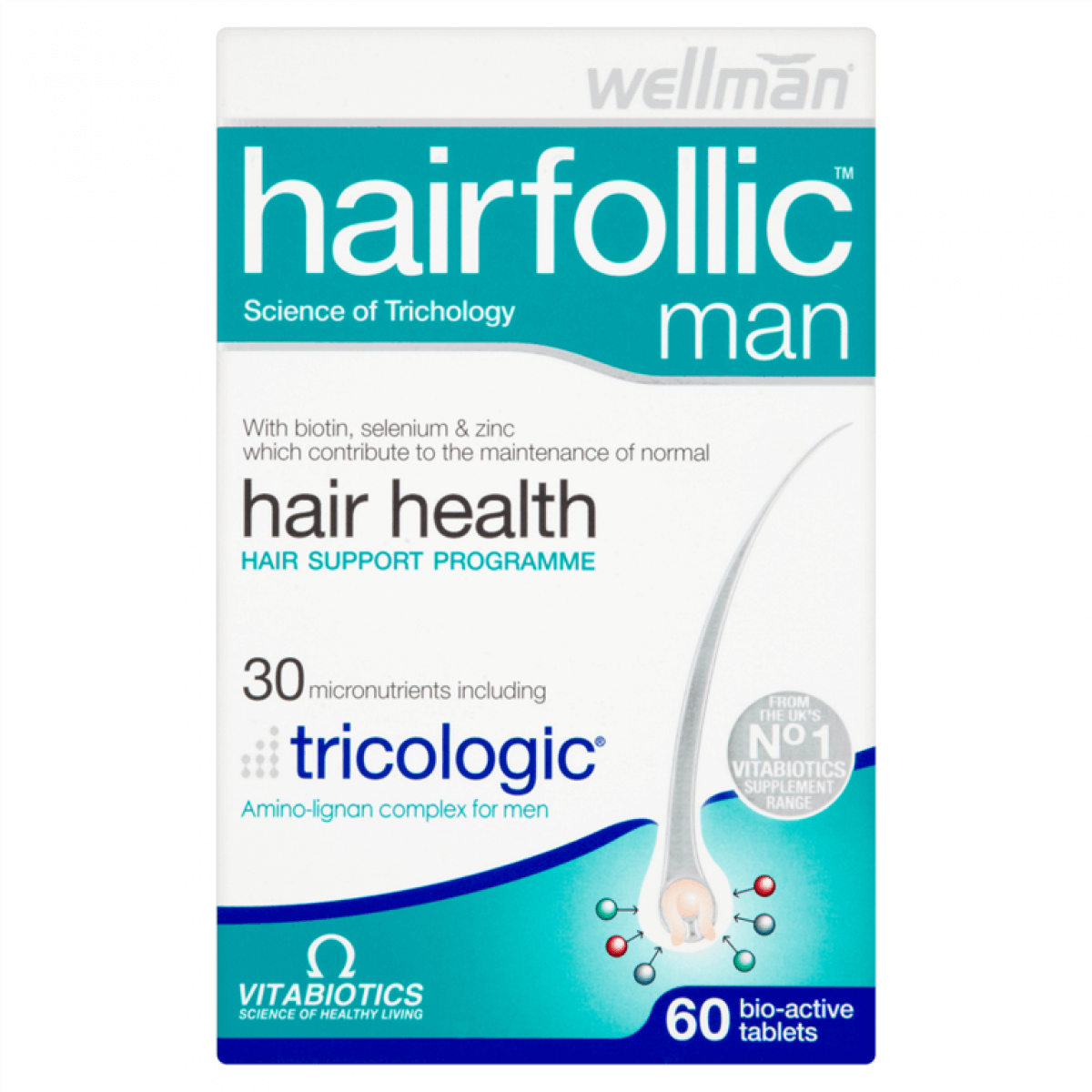 Vitabiotics Wellman Hairfolic Man Tricologic Συμπλήρωμα Διατροφής για την Υγεία του Τριχωτού της Κεφαλής 60tabs