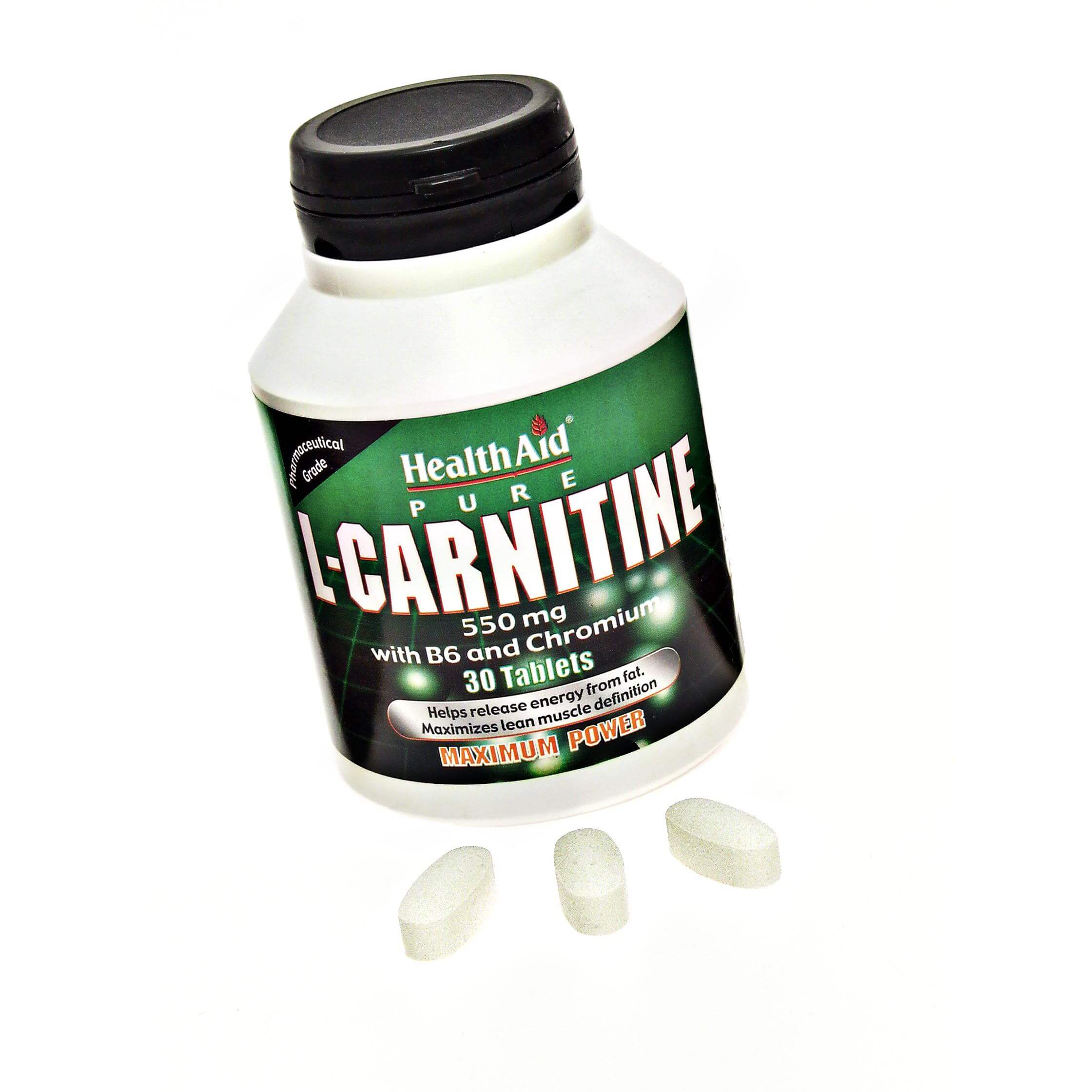 Health Aid L-Carnitine with Vitamin B6 & Chromium Αυξάνει την Μετατροπή των Λιπαρών Οξέων σε Ενέργεια 30 tabs