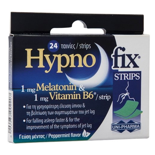 Uni-Pharma Uni-Pharma Hypno Fix Strips Συμπλήρωμα Διατροφής με Μελατονίνη, 24 ταινίες