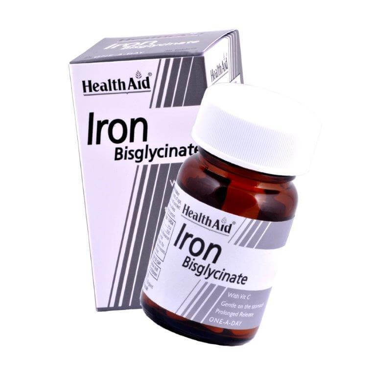 Health Aid Iron Bisglycinate with Vit.C. Σίδηρος Δισγλυκινικός Φιλικός Προς Το Στομάχι Βραδείας Αποδέσμευσης 30vegcaps