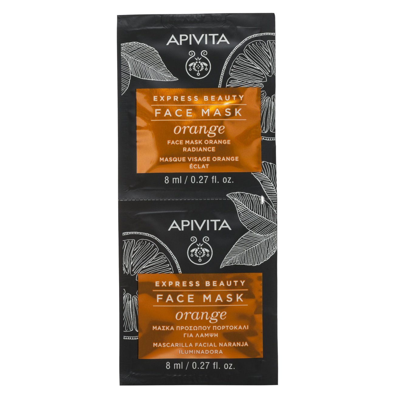 Apivita Express Beauty Face Mask Orange Radiance Μάσκα Προσώπου για Αναζωογόνηση & Λάμψη με Πορτοκάλι 2x8ml