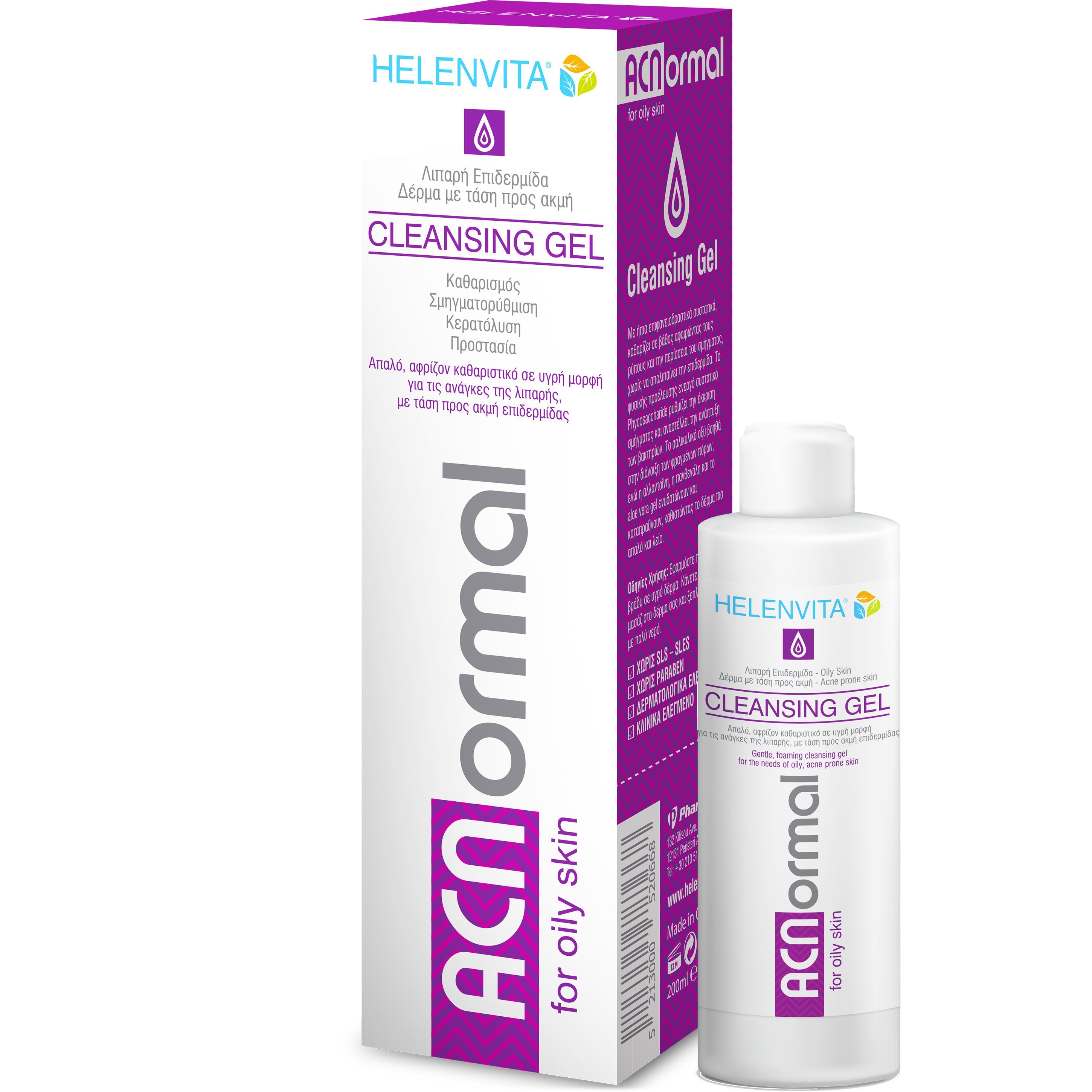 Helenvita Πακέτο Προσφοράς ACNormal Cleansing Gel Απαλό,Αφρίζον Καθαριστικό για την Λιπαρή Επιδερμίδα 200ml &Δώρο Επιπλέον 100ml
