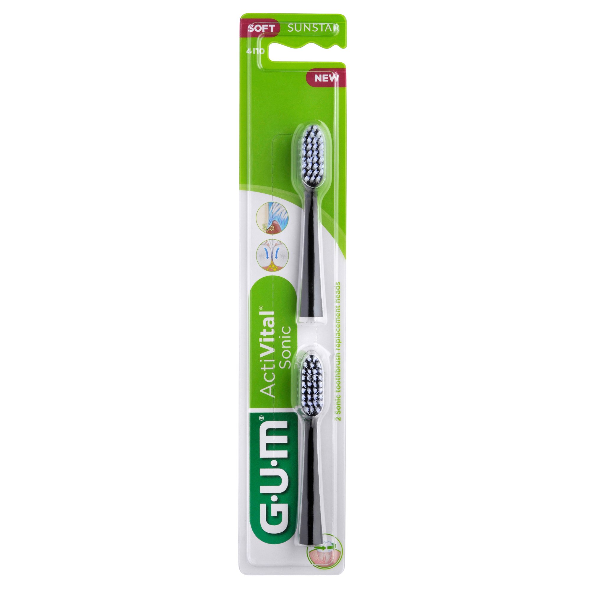 Gum Activital Sonic Soft 4110 Black Ανταλλακτικές Κεφαλές 2 Τεμάχια