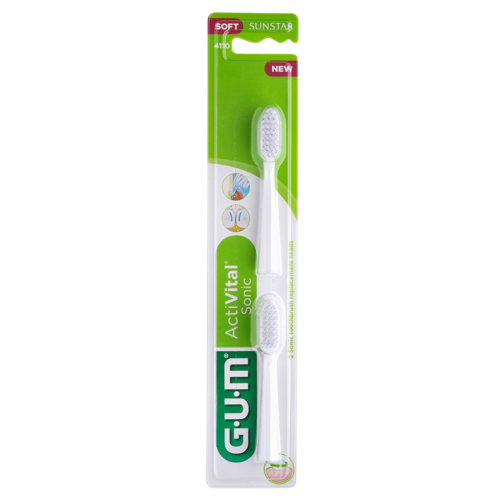 Gum Activital Sonic Soft 4110 White Ανταλλακτικές Κεφαλές 2 Τεμάχια